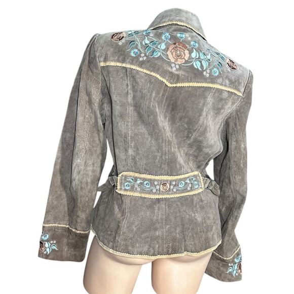 Colebrook Womens L Brown Floral Lined Full Zip 100% Leather Suede Jacket Boho - Picture 7 of 14